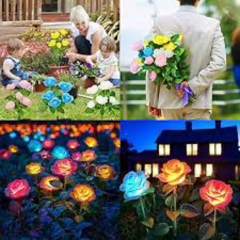 solar garden lights outdoor, 4 pack sunflower lights with 24 real looking flowers, waterproof summer garden decor solar flowers for yard backyard patio flowerbed yard, gift for mom women sunflower-4 pack