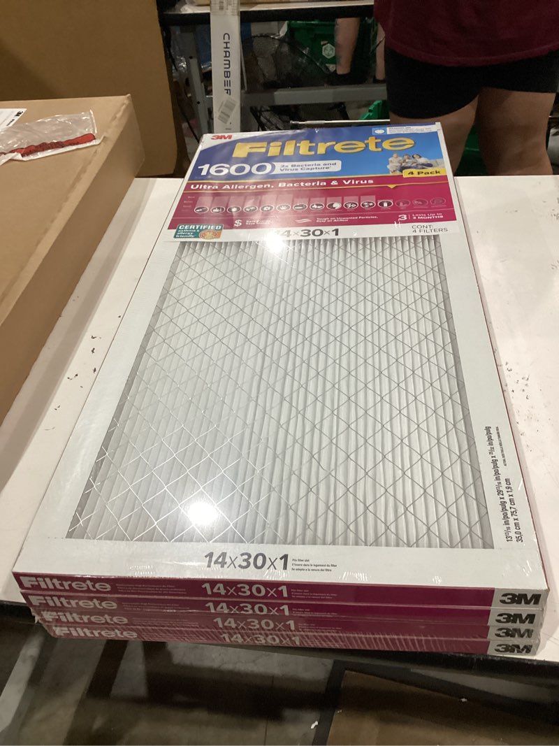 Condition photo showing Good Condition for filtrete ultra allergen 2x bacteria & virus filter (1600 mpr), 30x14x1 (4 pack)