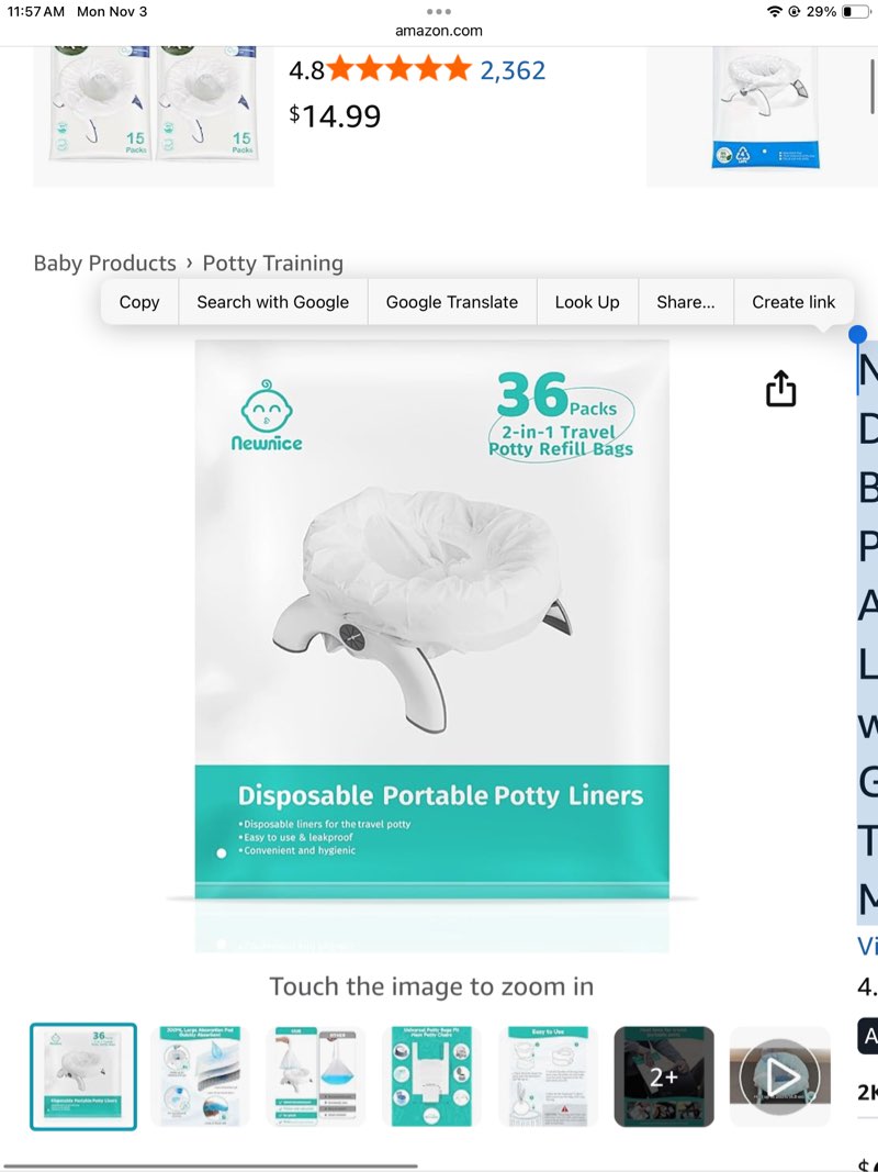 Newnice 36 [Counts] Disposable Potty Bags, Portable Travel Potty Bags with Absorbent Pads, Potty Liners Compatible with OXO Tot 2-in-1 Go Potty, Potty Training Liners Fit Most Potty Chairs