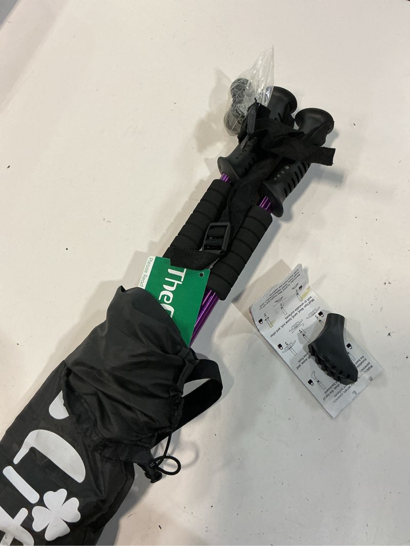 Condition photo showing Good Condition for thefitlife nordic walking trekking poles - 2 sticks with anti-shock and quick lock system, telescopic, collapsible, ultralight for hiking, camping, mountaining, backpacking, walking, trekking purple
