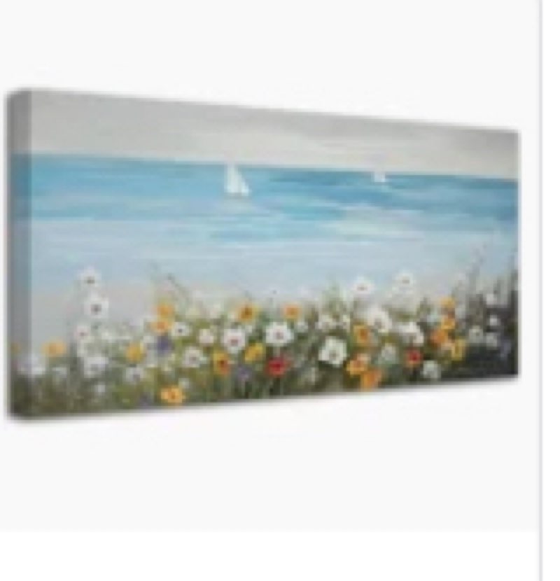 Ardemy Blue Coastal Wall Art Ocean Canvas Flowers Daisy Painting Landscape Sailboat Picture White Ye