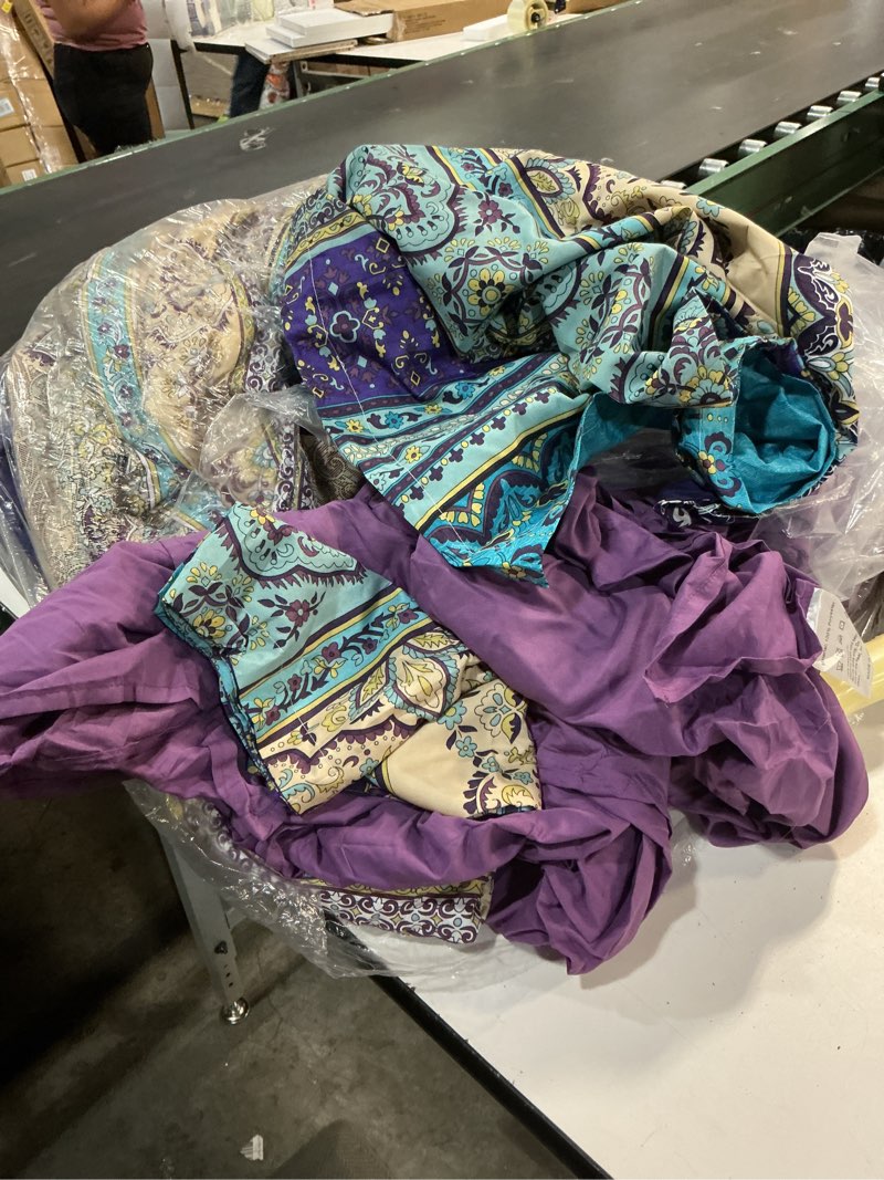Condition photo showing Good Condition for cottolester boho comforter set queen size 8 piece bed in a bag bohemian striped bedding quilt set aqua paisley floral comforter and sheet set,soft microfiber complete bedding sets for all season aqua queen