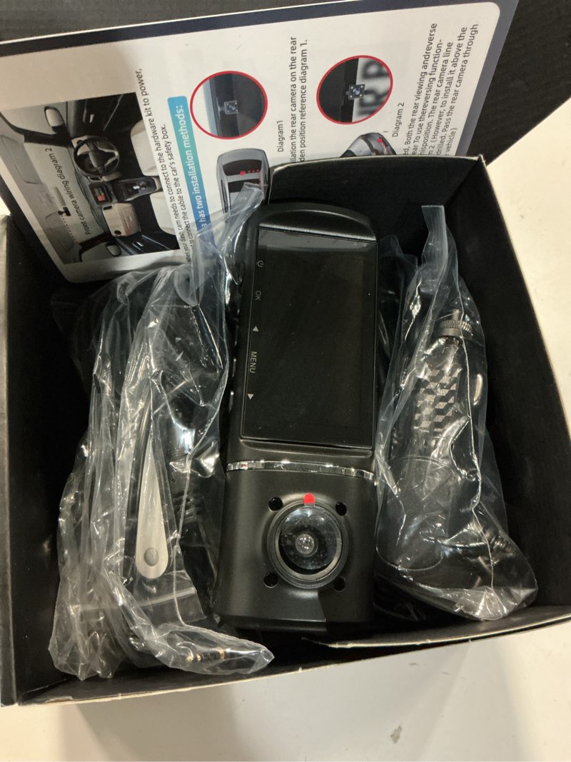 Condition photo showing Good Condition for Dash Cam Front and Rear, 1080P Dash Camera for Cars, 3 Channel Car Camera Front Rear and Inside with 32GB Card, Loop Recording, Night Vision, HDR, 24Hr Parking, G-Sensor