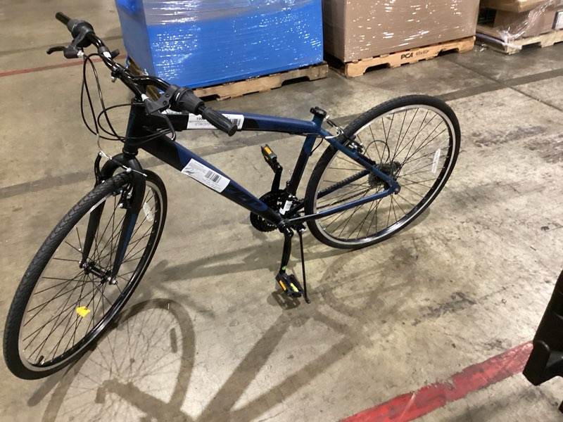 Condition photo showing As Is for hyper bicycles 700c men's spin fit hybrid bike, adults ages 14+, black/blue
