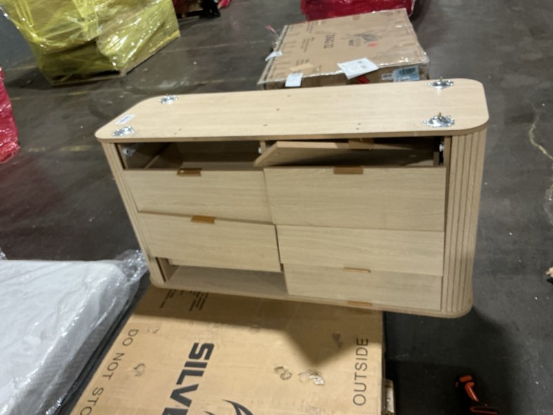 Condition photo showing As Is for LIMGLIM Fluted 6 Drawers Dresser for Bedroom, Mid Century Modern Chests of Drawers, Curved Profile D