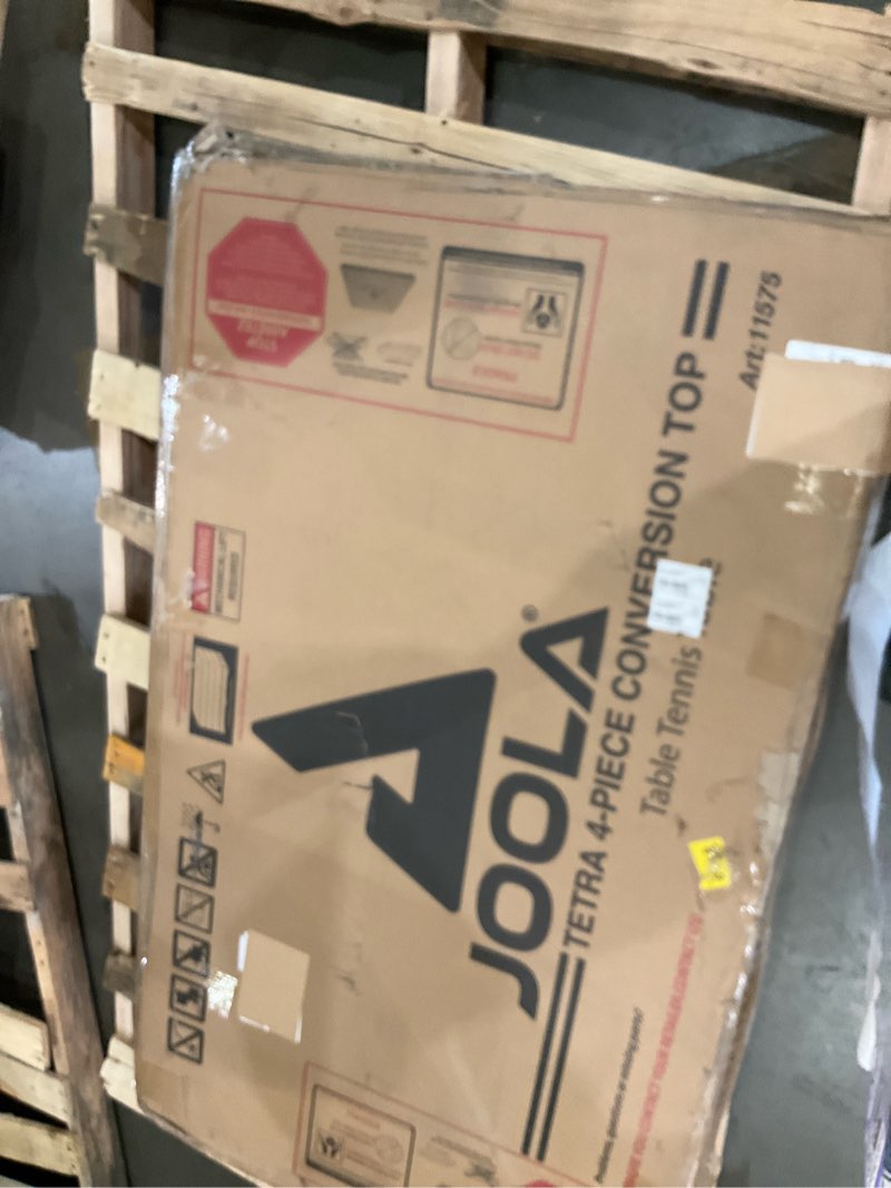 Condition photo showing As Is for joola ping pong conversion top with net set for billiard and pool tables - regulation top converts billiards into ping pong table - includes foam padding for protection - steel frame option foldable standard