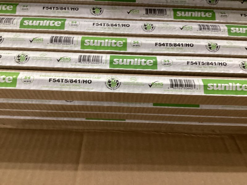 Condition photo showing New/Like New for Sunlite F54T5/841/HO 54-Watt T5 Linear Fluorescent Light Bulb Mini Bi Pin Base, 4100K, 40-Pack