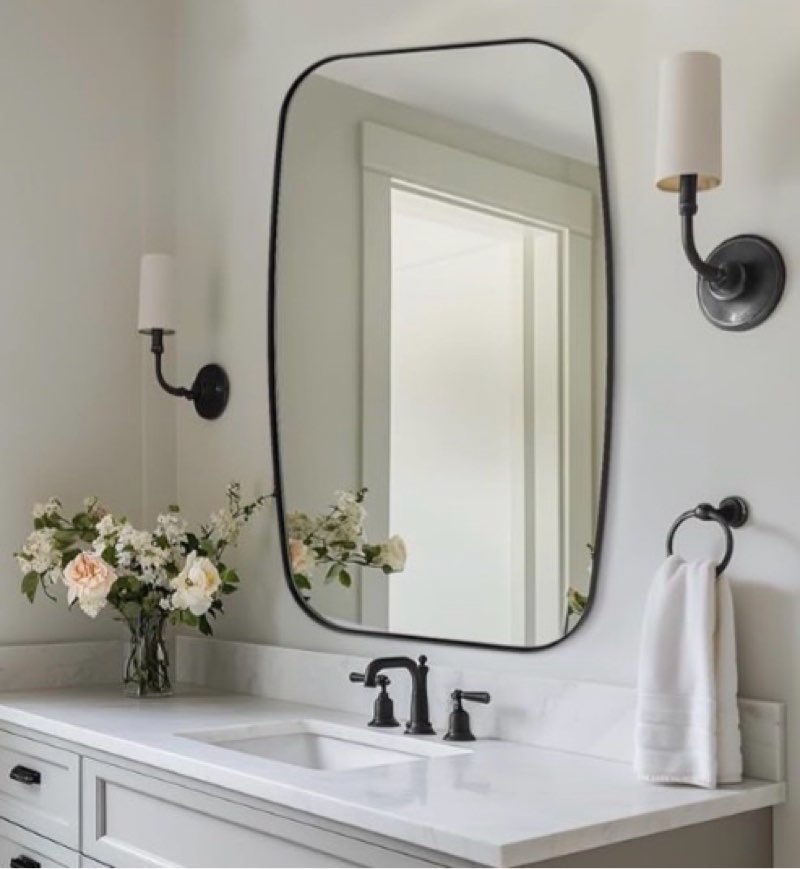 ANDY STAR Black Oval Mirrors for Bathroom, Large 24x36’’ Matte Black Metal Framed Oblong Wall Mirror, Modern Black Vanity Mirror in Stainless Steel Frame Wall Mount Horizontal or Vertical