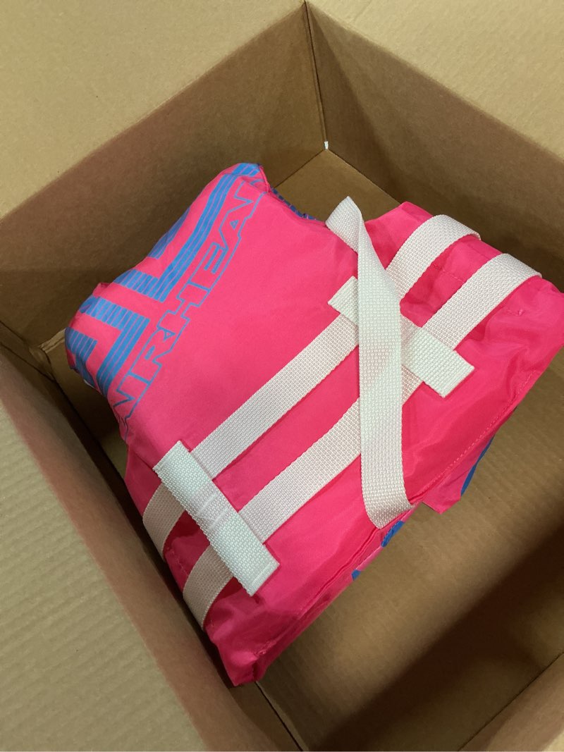 Condition photo showing Good Condition for airhead trend life jacket for adults & kids - uscg approved life vest for men, women, youth & child, watersports vest for boating, tubing & swimming pink child (30 - 50 lbs)