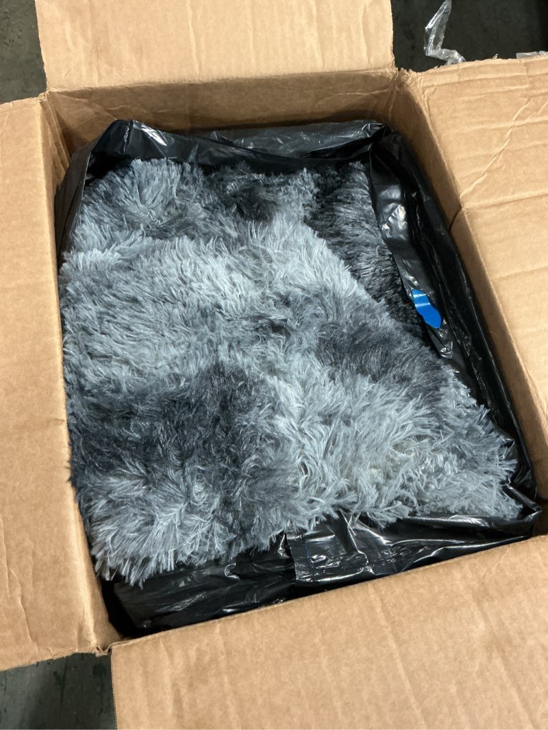 Condition photo showing As Is for Floralux 9x12 Shag Rug for Living Room, Tie-Dyed Dark Grey, Soft Area Rugs for Bedroom, Large Fluffy Shaggy Carpets Tie-dyed Dark Grey 9' x 12' (Rectangular)