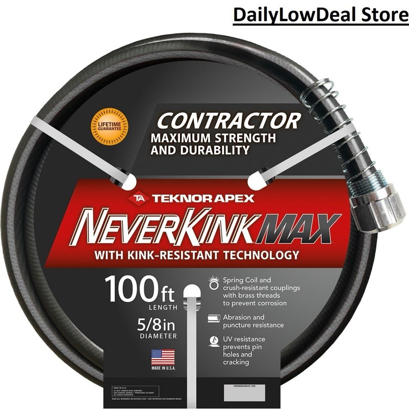 neverkink max teknor apex 5/8-in x 100-ft contractor duty kink free vinyl black