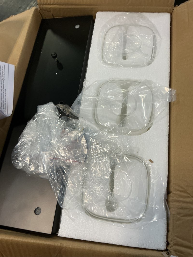 Condition photo showing Good Condition for 3-light bathroom vanity light fixtures, modern matte black bathroom lighting fixtures over mirror with square clear glass shades, bath wall sconce lights for dressing table, bedroom, hallway