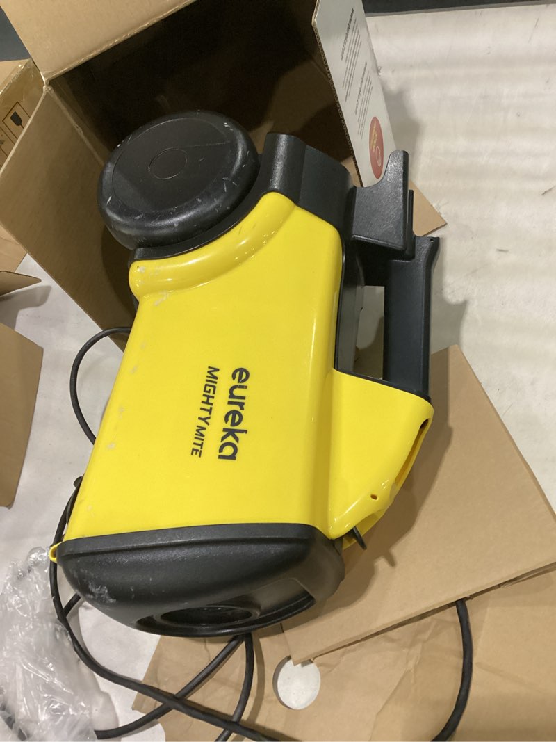 Condition photo showing As Is for *refurbished/nottested ,missing hose*eureka 3670m canister cleaner, lightweight powerful vacuum for carpets and hard floors, w/ 5bags,yellow