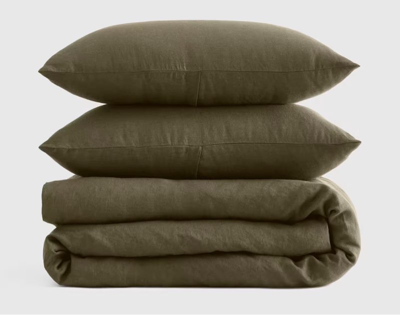 Quince 100% Linen King/Cal King Duvet Cover Set Dusty Olive