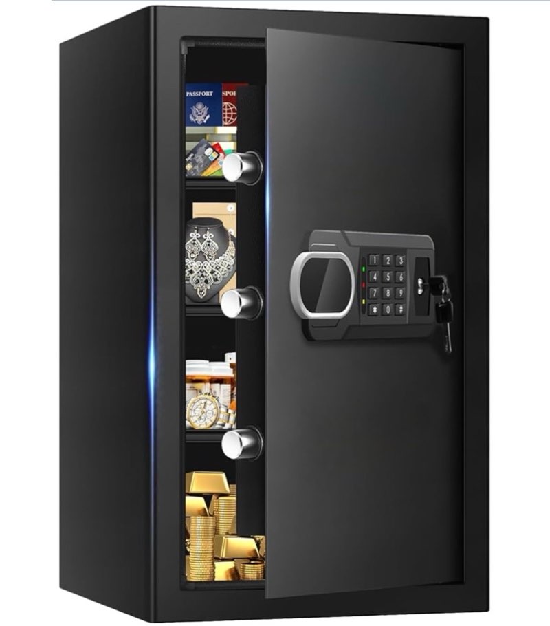 3.4 cuft large home safes water and fireproof with digital keypad & key lock, security safes for home with diy removable shelf, anti-pry safe box for money documents jewelry, 19.69"h x13.78"w x 12.2"d