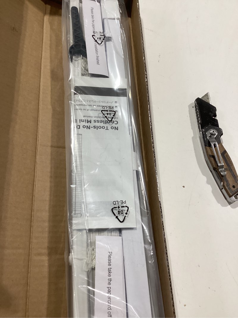 Condition photo showing Good Condition for lazblinds no tools no drill 1" vinyl mini blinds, cordless blinds for windows, light filtering horizontal window blinds & shades, 21" w x 64" h, white cordless-white 21" w x 64" h