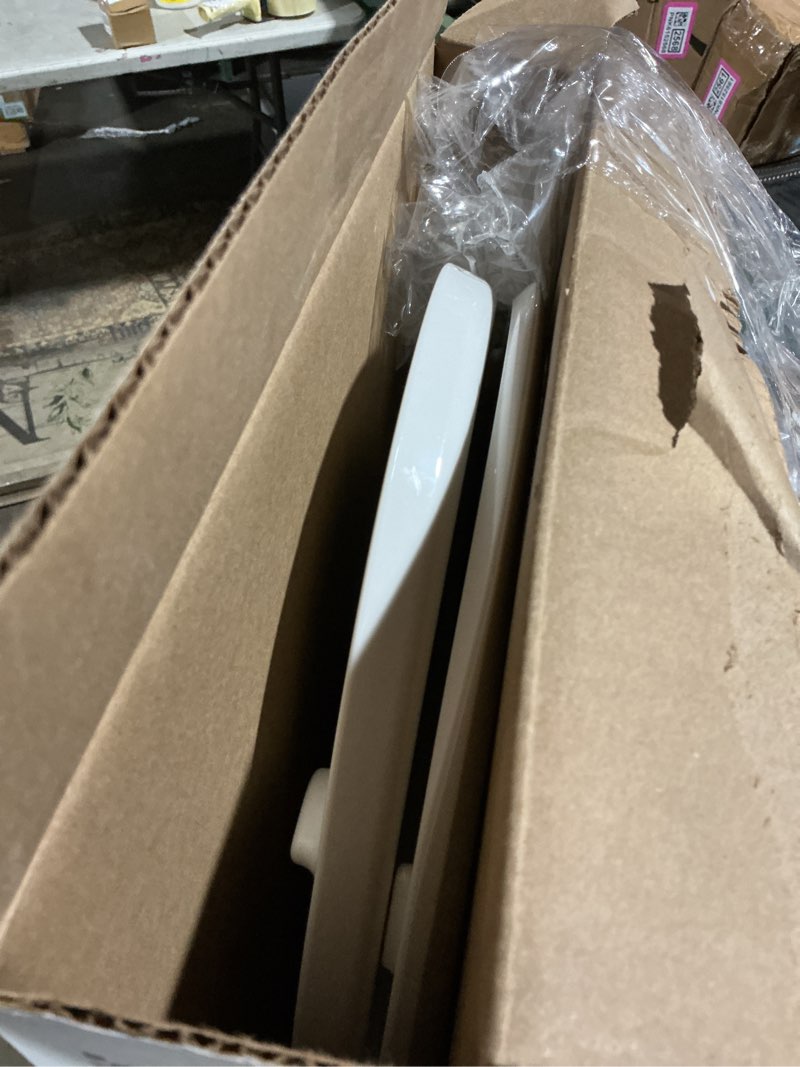 Condition photo showing As Is for kohler 4636-rl-0 cachet readylatch elongated toilet seat slow close, soft close toilet seat quiet lid, contoured grip-tight bumpers installation hardware, apartment essentials, white white elongated ready latch