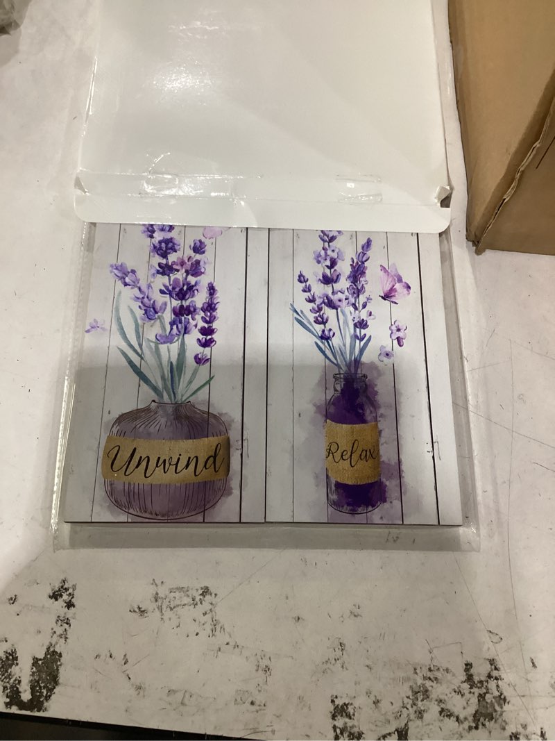 Condition photo showing New/Like New for gerrii 4 pcs lavender bathroom decor purple wall art 10 x 4 in purple bathroom accessories boho flower picture wall bedroom decor farmhouse wooden sign for home laundry botanical decoration(lavender)