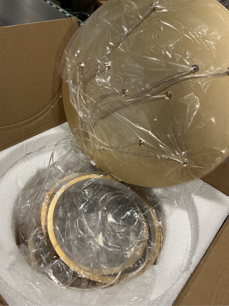 Condition photo showing Good Condition for Siittoo Modern LED Chandelier with Remote Control, 10 Rings Gold Foyer Chandeliers for High Ceilings, Dimmable Long Led Pendant Light Fixture for Entryway Staircase Foyer, 3000K-6000K Gold/10-Lights(circle,dimmable)
