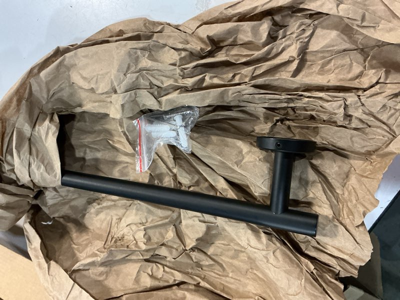 Condition photo showing As Is for jqk black towel bar, 12 inch 304 stainless steel thicken 0.8mm hand towel rack, bathroom towel holder matte black wall mount, useable length 9 inch tb110l9-pb black 12 inch