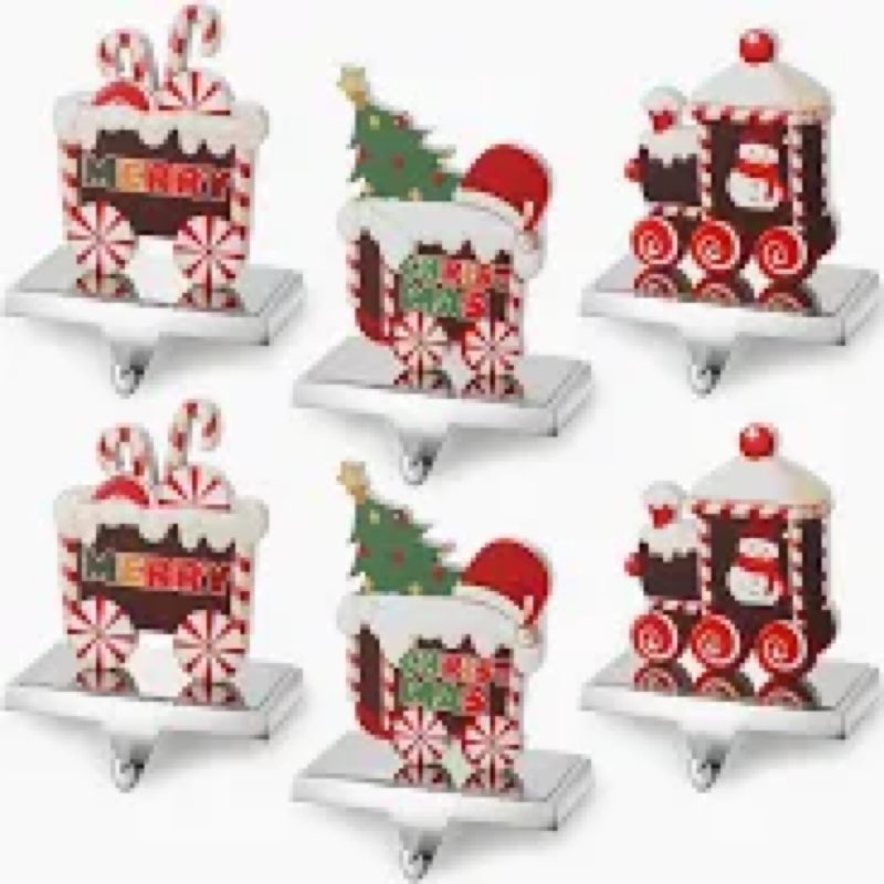 lingvee 6 pcs christmas stocking holders for mantle, heavy duty metal xmas stocking hangers weighted(similar no same)
