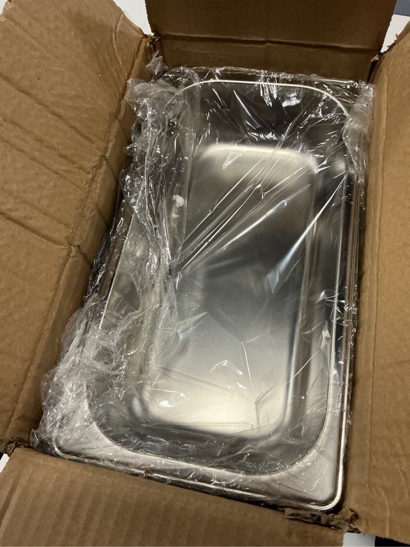 Condition photo showing New/Like New for 5 pack hotel pans, 1/3 size 2.5\" deep steam table pan, stainless steel food pans 22 gauge anti jam commercial food storage containers