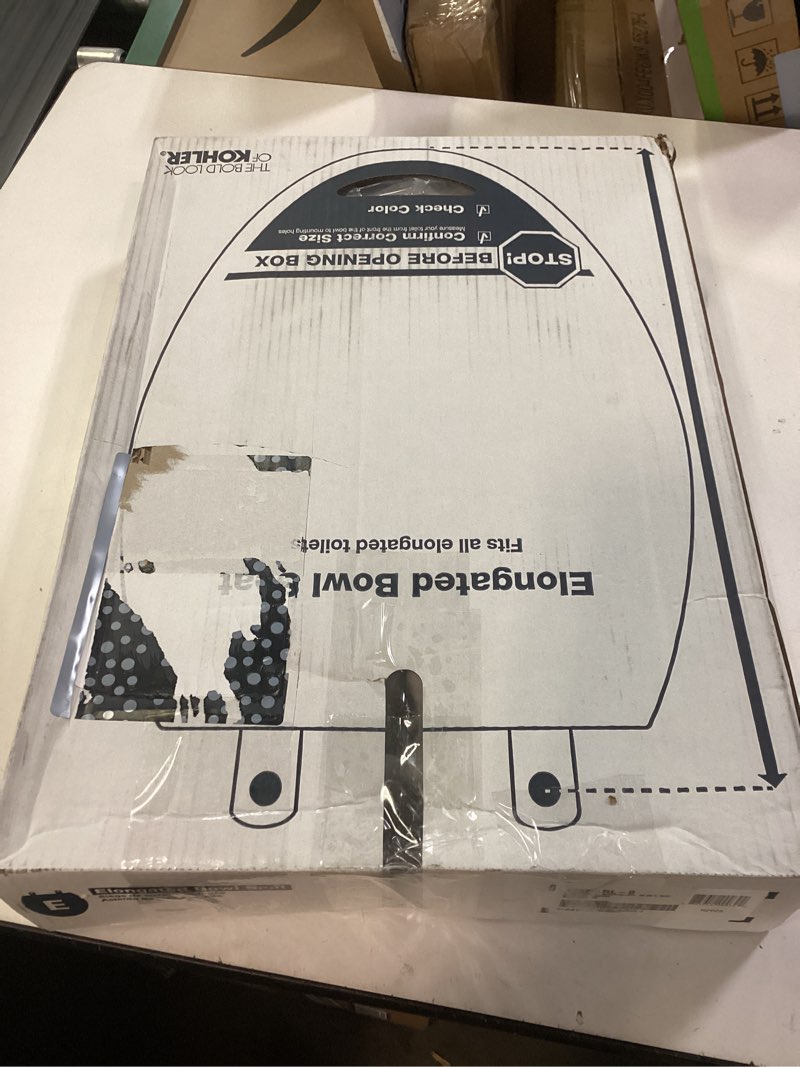 Condition photo showing New/Like New for kohler k4732-rl-0 transitions elongated toilet seat closed-front with integrated child-size seat, quiet-close, and grip-tight bumpers, white white ready latch