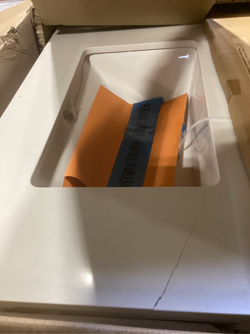 Condition photo showing As Is for 70+ bought last week style selections morriston 30-in white undermount single sink bathroom vanity