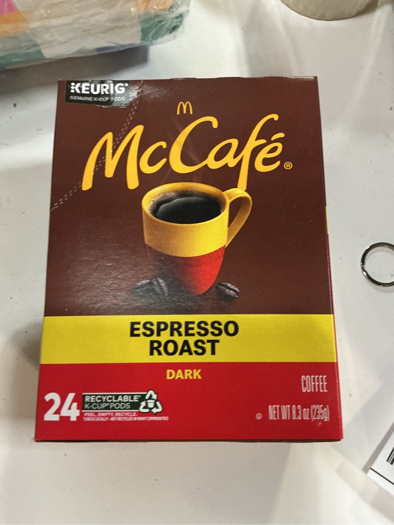 Condition photo showing New/Like New for ((b.b.d 26/05/13))mccafe espresso roast coffee, keurig single-serve k-cup pods, 96 count (4 packs of 24), dark roast made with arabica beans, bold flavor with bittersweet chocolate & toasted nut notes