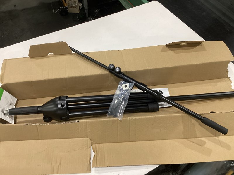 Condition photo showing New/Like New for k&m könig & meyer 21090.500.55 tripod microphone stand - adjustable telescoping 2-piece boom arm - professional grade - heavy duty with folding leg base - german made black black tall (35"-63")