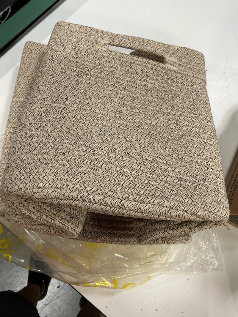 Condition photo showing Good Condition for oiahomy storage cubes 11 inch storage bins-2-pack, cotton rope woven baskets for organizing, square storage baskets for shelves organizer, classroom, kids toy bins, closet, baby nursery-brown