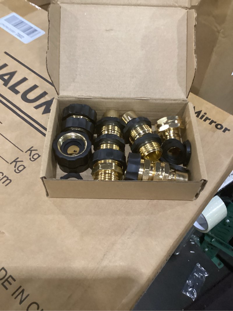Condition photo showing As Is for garden hose quick connect fittings, large flow 3/4" male and female adapter quick release connector for garden hoses, faucet, sprinklers, spray (10 pcs set)
