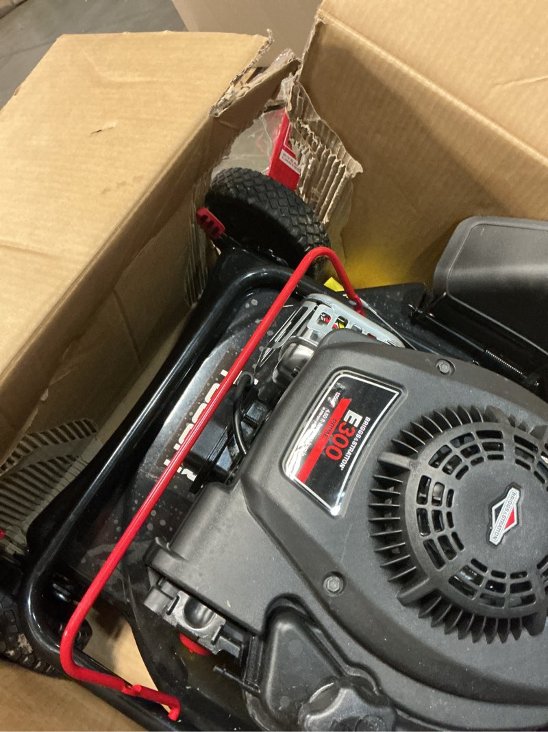 Condition photo showing As Is for hyper tough 20" 125cc gas powered walk-behind push lawn mower with briggs & stratton engine, black