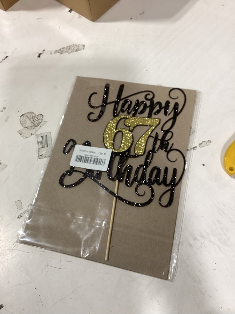 Condition photo showing New/Like New for happy 67th birthday cake topper,67 birthday party cake decorations
