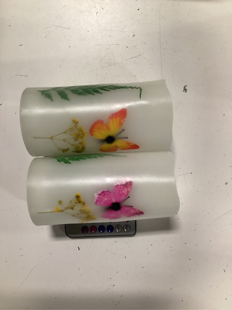 Condition photo showing Good Condition for flameless candle with remote control, battery operated led candle color changing electric candles, with flickering timer dimmer feature, christmas home decorations, 3 x 6 inches, set of 2 multicolored