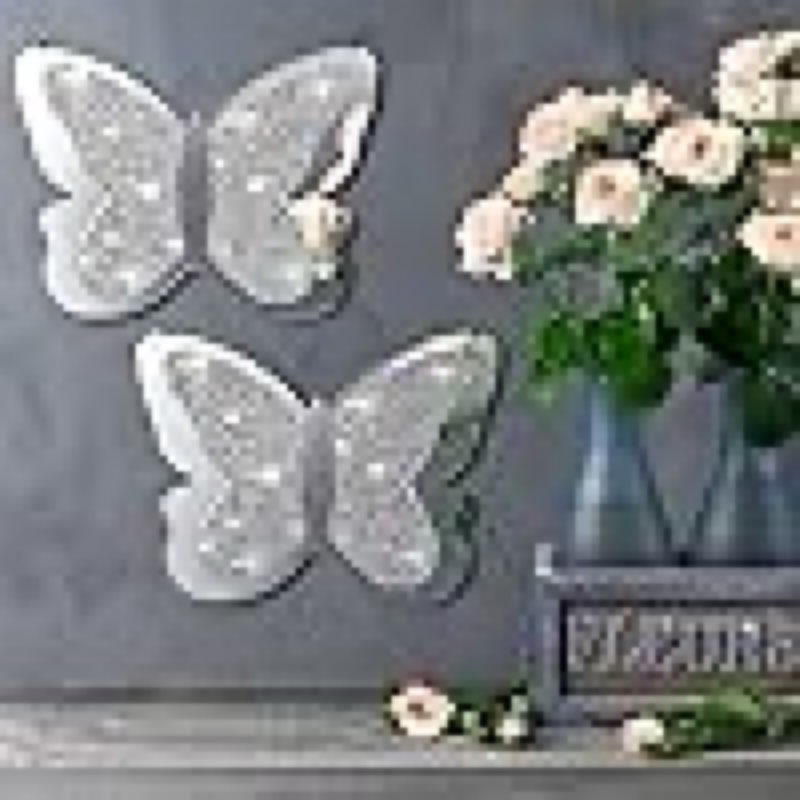 vesici 2 pieces butterfly shaped mirror crystal crushed diamond silver mirror silver wall decor for living room modern decorative artwork for nursery wedding decor(11.8 x 8.8 inch)