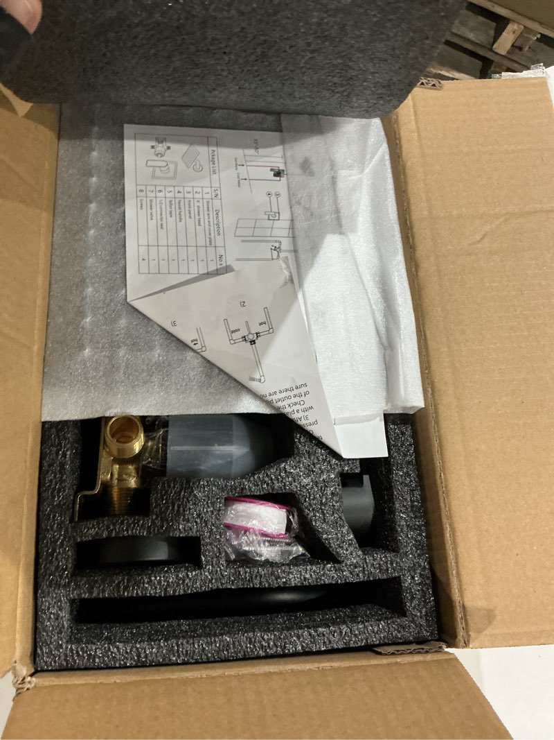 Condition photo showing Good Condition for black shower faucet single function trim kit with rough-in valve set bath rainfall shower system 8inch square stainless steel metal shower head matte black