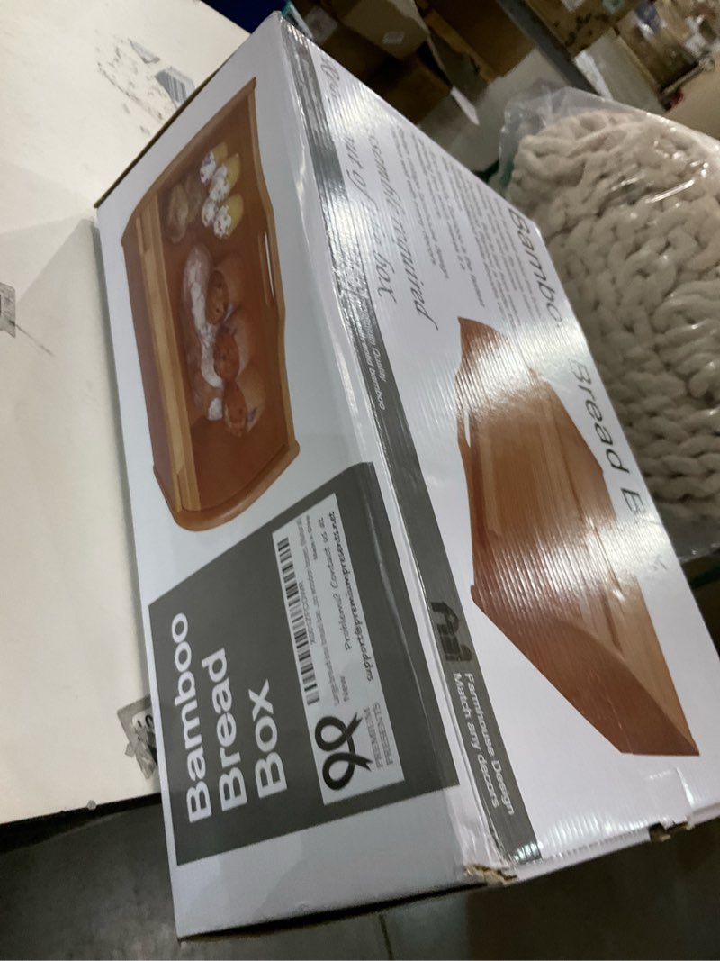 Condition photo showing New/Like New for Large bread box bread basket wooden box storage boxes kitchen counter organizer, roll top breadbox. bread boxes for kitchen countertop. Bamboo wooden boxes. (Natural)