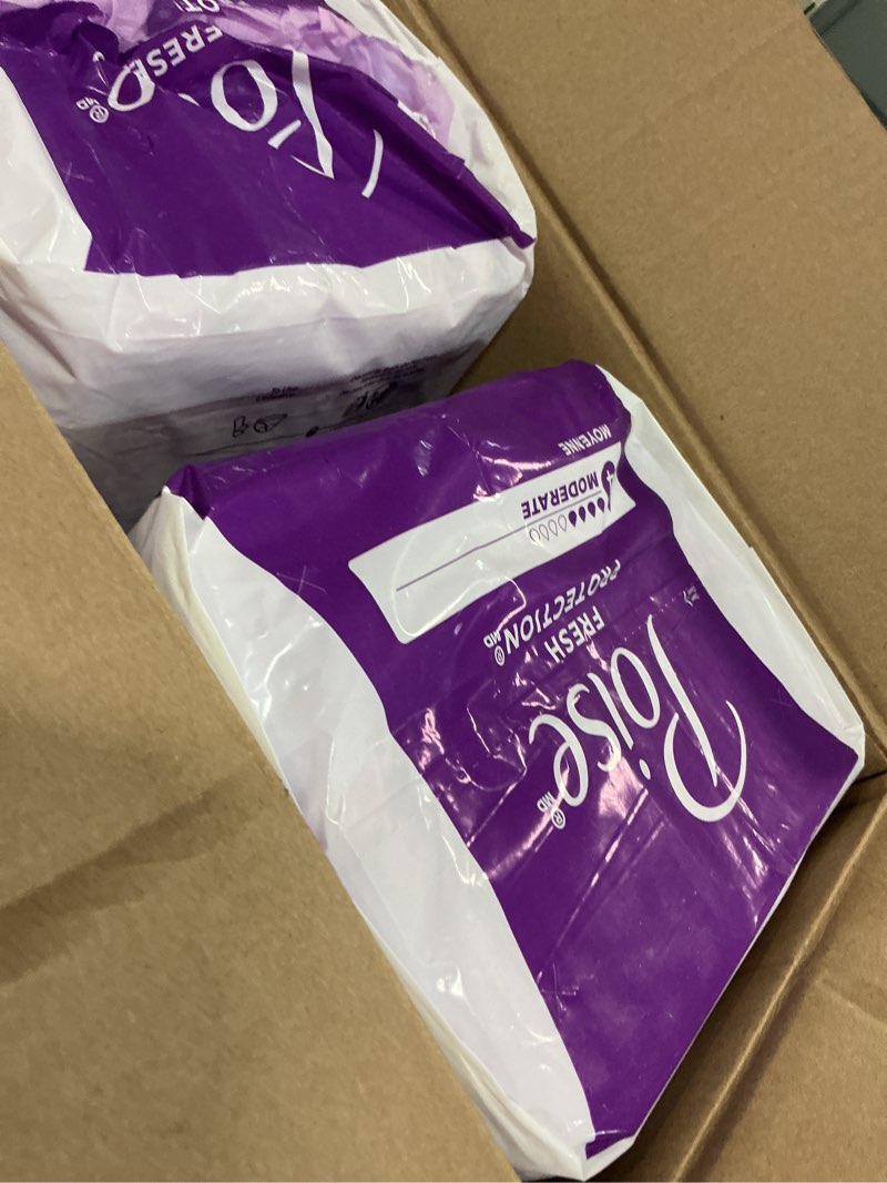Condition photo showing Good Condition for poise incontinence & postpartum pads for bladder leaks, 4 drop moderate absorbency, regular length, 132 count, packaging may vary regular 132