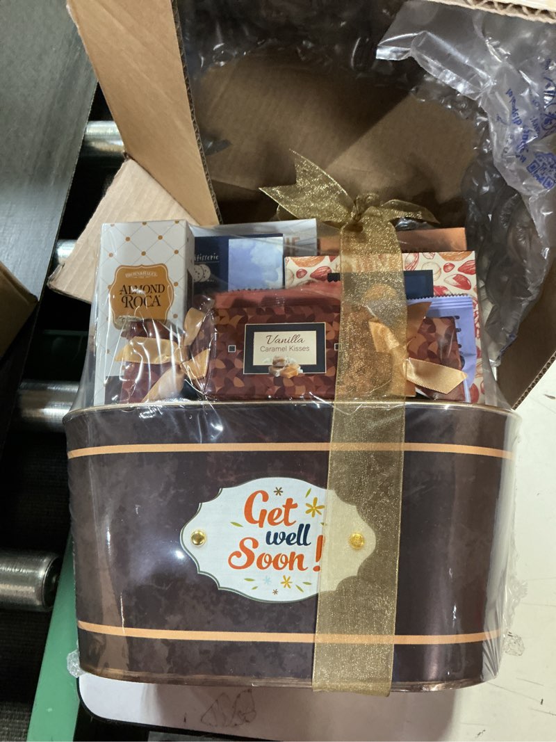 Condition photo showing New/Like New for Broadway Basketeers Get Well Soon Care Package Gift Basket. Send Your Get Well Wishes With This Beautiful Display Basket Enjoy the Large Assortment of Sweets and Savory,Perfect for Mom, Dad, & Friends