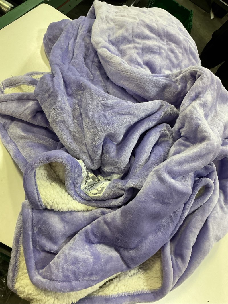 Condition photo showing As Is for HOMLYNS LuxeHeat Heated Blanket Electric Blanket, Soft Flannel Sherpa Heated Throw, Heating Blanket with 5 Heat Settings, 3 hrs Timer Auto Shut Off (50x60 inches, Purple) Purple Throw