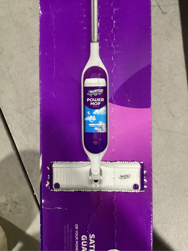 Condition photo showing New/Like New for Swiffer PowerMop Multi-Surface Mop Kit for Floor Cleaning, Includes PowerMop, 2 Mopping Pad Refills, 1 Cleaning Solution with Fresh Scent and 2 Batteries Purple and White