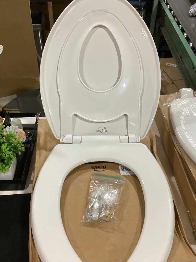 Condition photo showing As Is for little2big toilet seat with built-in toddler potty training seat, slow close, easy to install, made in usa, elongated, white