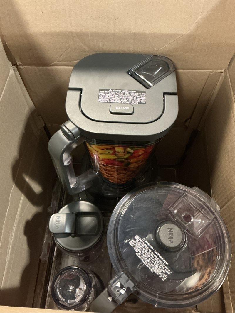 Condition photo showing Good Condition for ninja bn801 professional plus kitchen system display shelf , 1400 wp, 5 functions for smoothies, chopping, dough & more with auto iq, 72-oz.* blender pitcher, 64-oz. processor bowl, (2) 24-oz. to-go cups, grey blender + xl bowl + (2) 24-oz.cups
