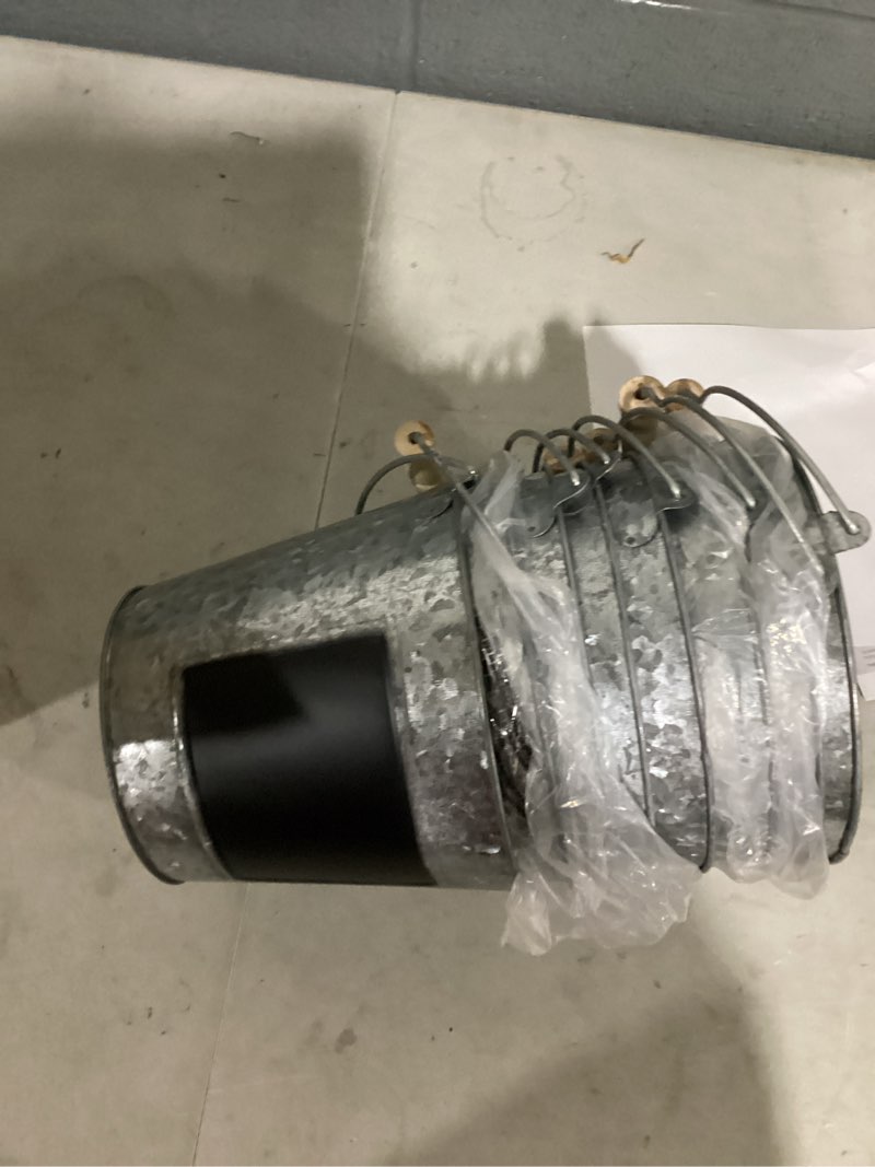 Condition photo showing Good Condition for hosley set of 2 metal pail with chalkboard and plastic liner 7\" dia x 6\" h. 9 pack