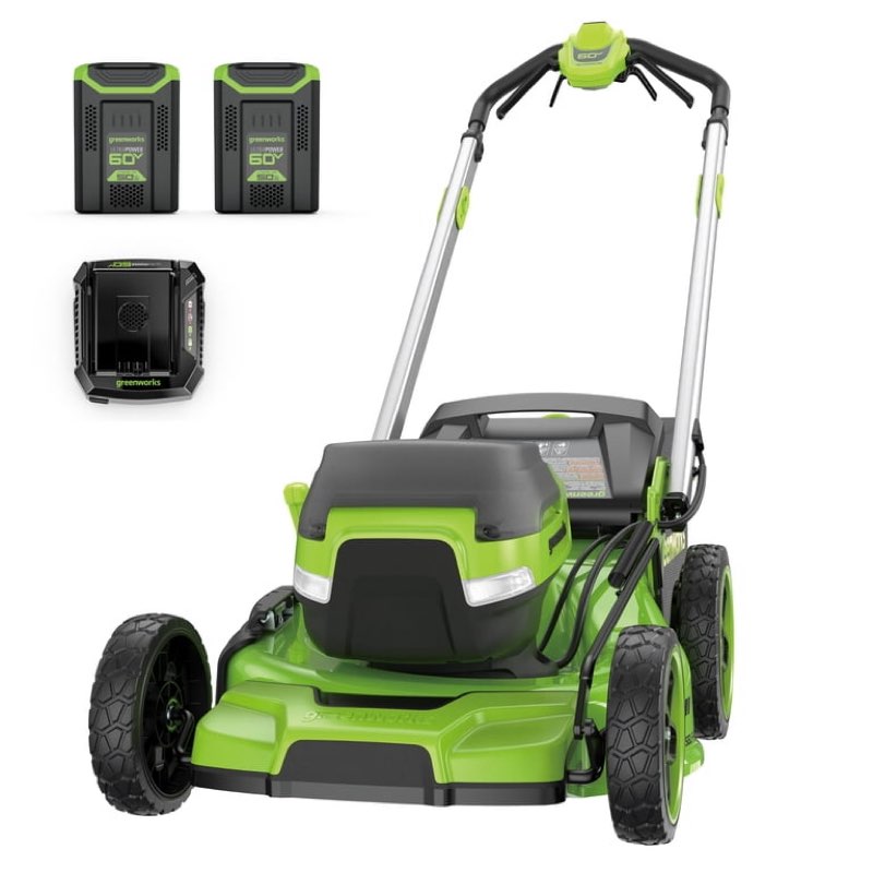 greenworks 60v 21” self-propelled lawn mower with (2) 5.0 ah batteries & rapid charger 2546202