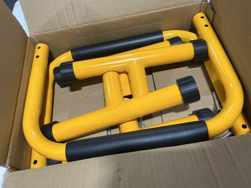 Condition photo showing As Is for tabeke push up bar, 14'' high steel parallettes & dip bar with full coverage foam handle, heavy-duty calisthenics parallel bars for l-sit, dips, home gym strength training workout yellow