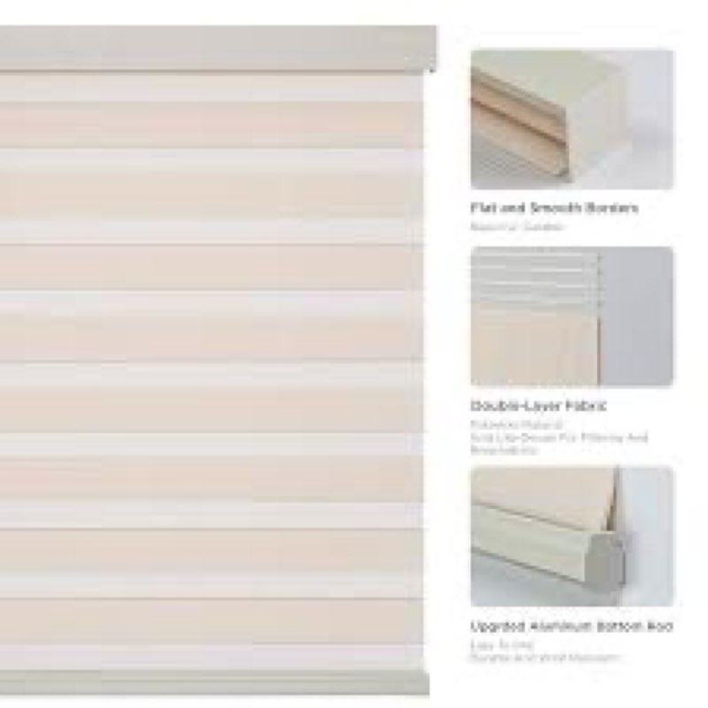 Joydeco Cordless Zebra Blinds (Pro), Dual Layer Light Control Zebra Blinds for Windows, Light-Proof 