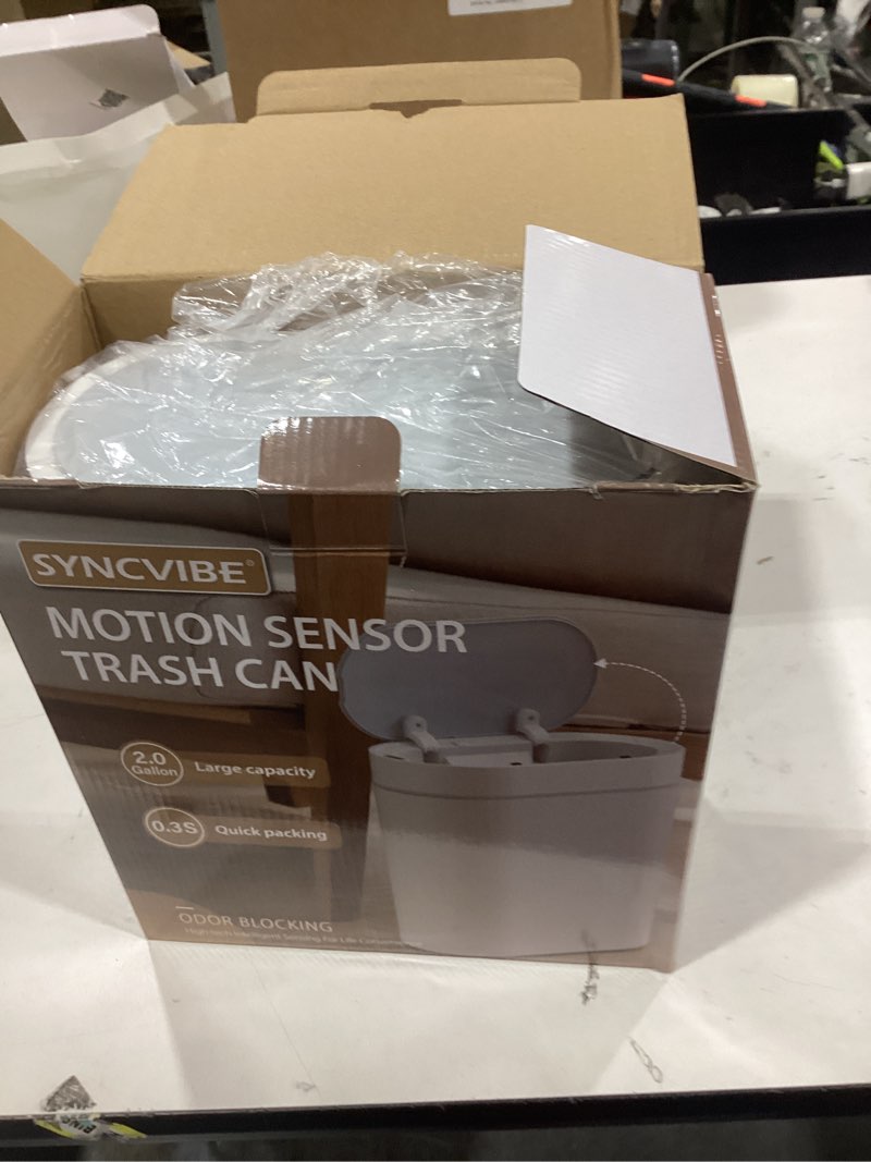 Condition photo showing New/Like New for Bathroom Trash Can with Lid 2 Gallon Slim Motion Sensor Garbage Can Narrow Automatic Plastic Trash Bin for Bedroom, Living Room, Toilet, Office (Pink) 2 Gallon Pink