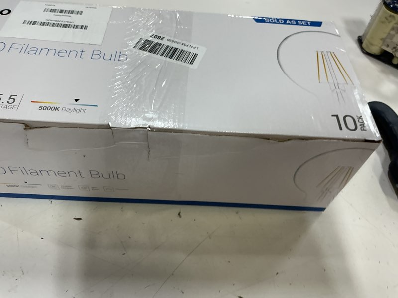 Condition photo showing New/Like New for sunco 10 pack g25 led vanity light bulbs, filament edison globe, vanity lighting bulb for bathroom bedroom, 500 lm, 5w (60w equivalent), 5000k daylight, dimmable, e26 base, clear ul 10 count (pack of 1) white - 5000k